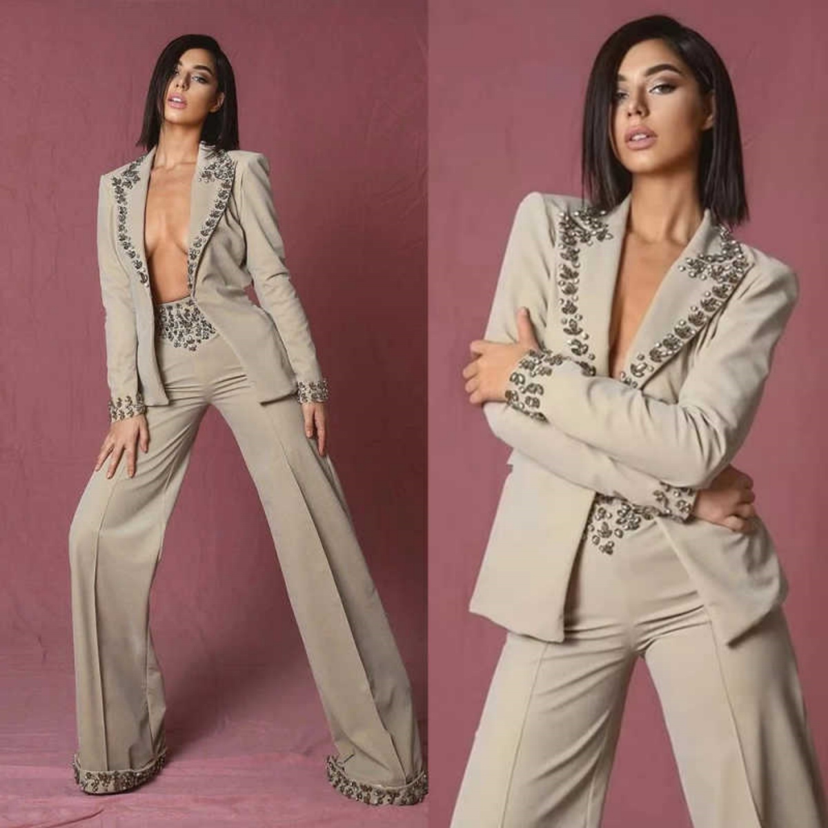 Women'S Formal Wear Jackets - アメージングラインストーン女性スーツ 2 ピースブレザーパンツフォーマルな機会レディジャケット結婚式プロム宴会着用カスタマイズ