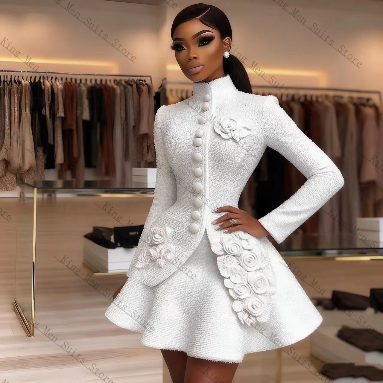 Women'S Formal Wear Jackets - 高級白人女性スーツセット 2 個ブレザー + ショートミニウエディングドレス 3D