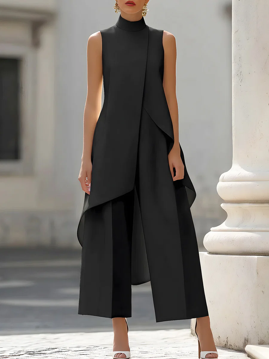 Women'S Formal Wear Jumpsuit - ノースリーブハイネックアシンメトリーオーバーレイジャンプスーツワイドレッグパラッツォパンツエレガントフォーマルイブニングウェア（女性用）