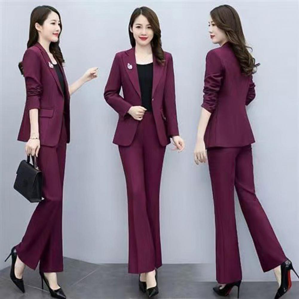 Women'S Formal Wear Jackets - 2点セット レディースフォーマルコートパンツセット 襟付き長袖スーツジャケット スリムフィット 無地フレアパンツ デイリーウェア