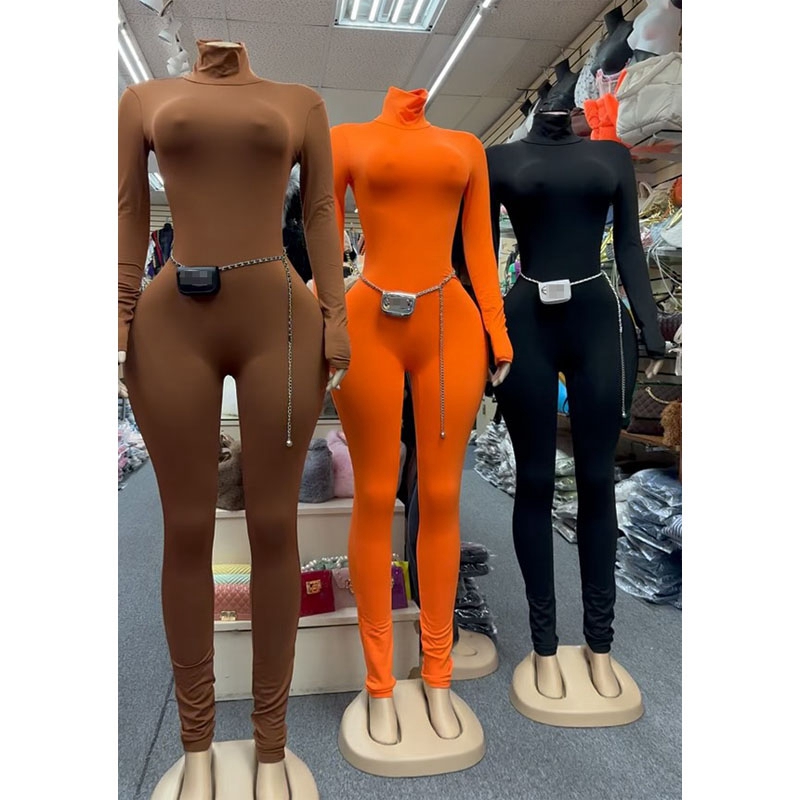 Women'S Formal Wear Jumpsuit - スタイリッシュな女性向けエレガントスポーツジャンプスーツ 2025年秋 レディース 長袖タートルネック ボディコン ハイストレッチ