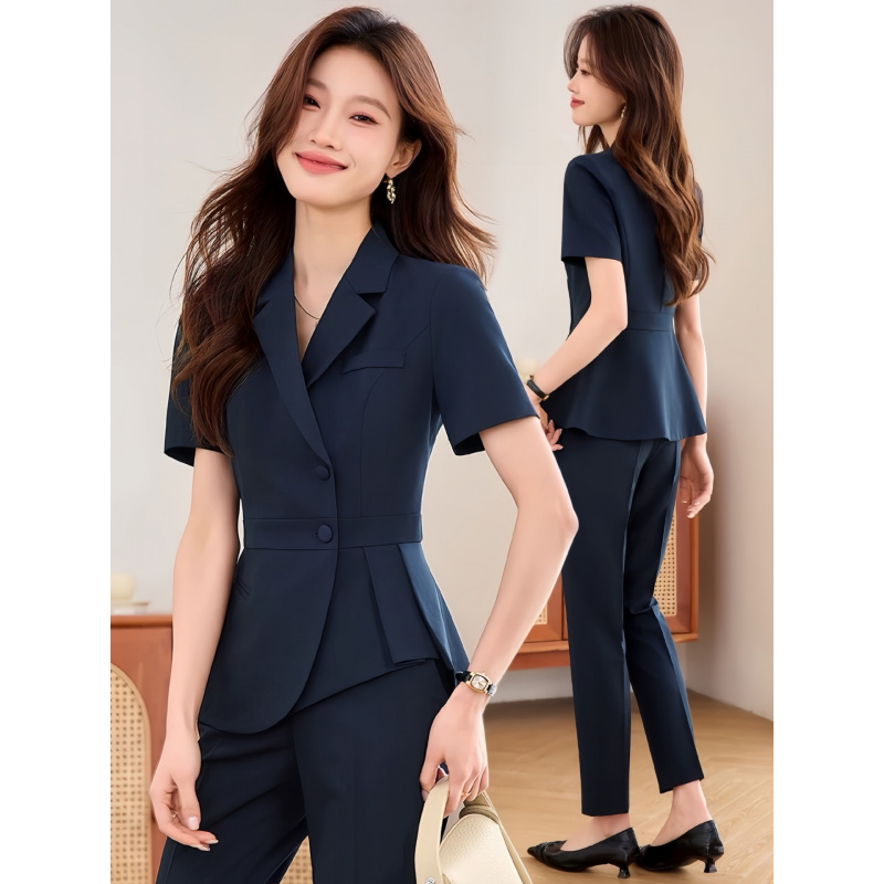 Women Formal Wear Store - ネイビーブルーの女性用薄手プロフェッショナルスーツ2025新作夏用フォーマルウェア（ホテルマネージャー、宝石店スタッフ向け）