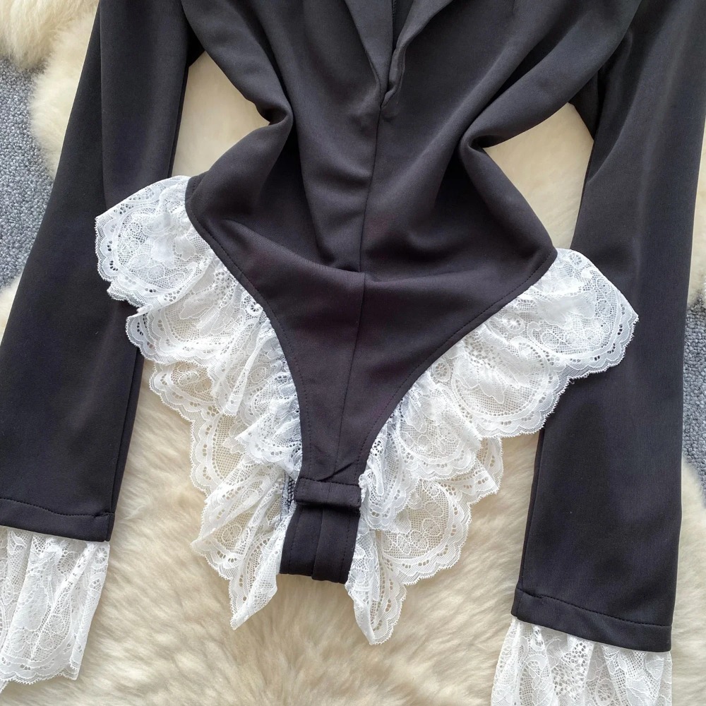 ホットスウィート-スプライスされたレースのボディスーツ,折り - Women'S Formal Wear Jumpsuit のレビューと価格