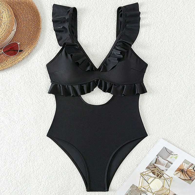 Cikini-女性のためのワンピース水着、フリルエッジ、モノ - Monochrome Suit Set のレビューと価格