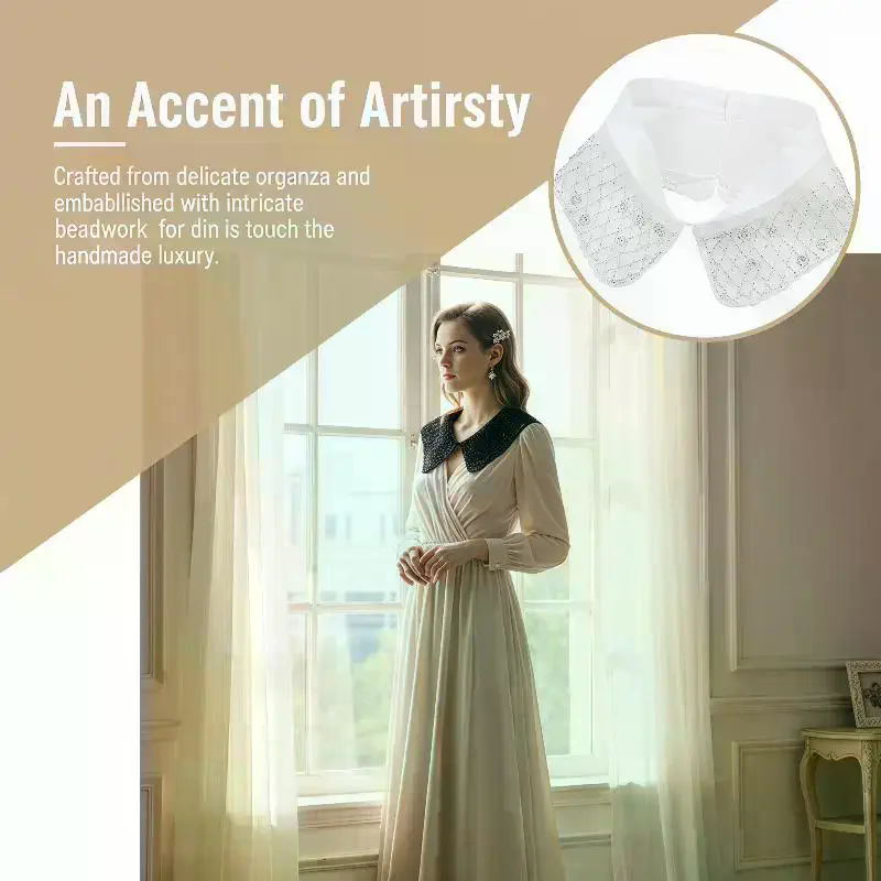 女性用ハーフシャツ取り外し可能なレース襟刺繍ビーズ付き偽襟取 - Women'S Formal Wear Accessories のレビューと価格