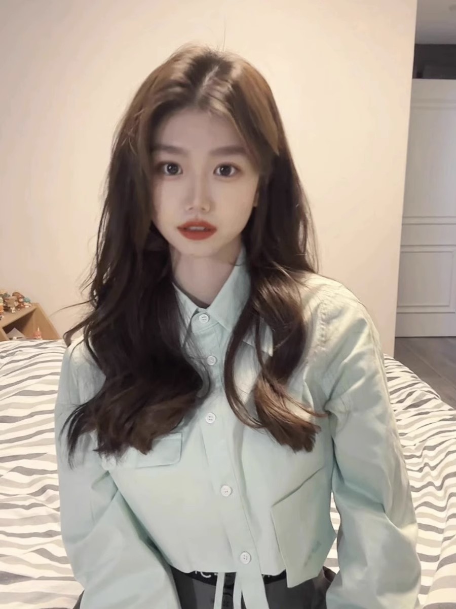 長袖シャツレディースストライプフリルボタンダウントップス甘い - Women Formal Wear Korean のレビューと価格