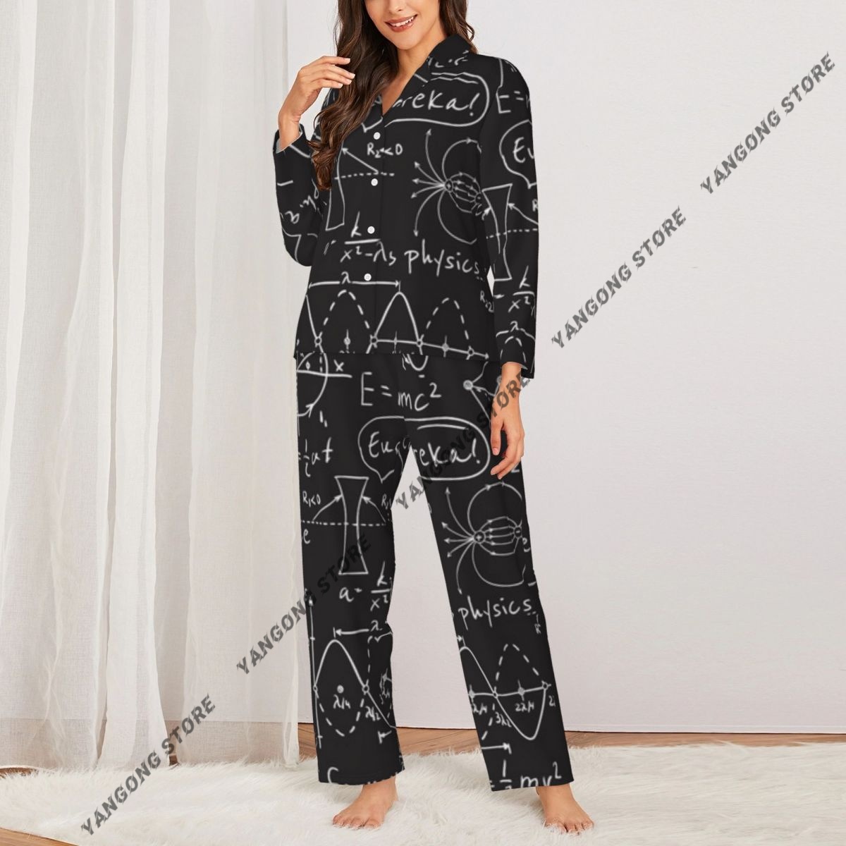 女性パジャマパジャマ科学科学的なモノクロアレンジメント落書き - Monochrome Suit Set のレビューと価格