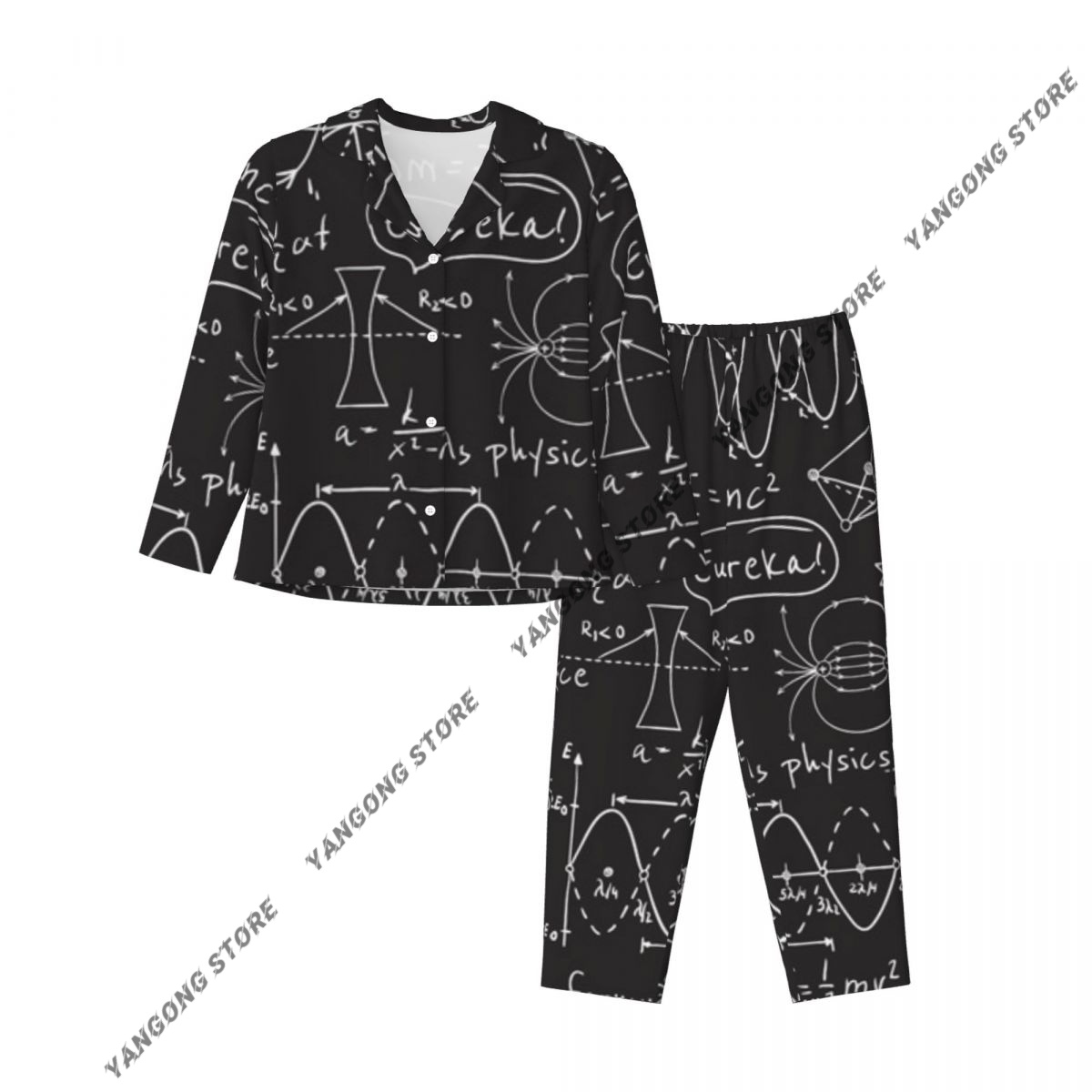 女性パジャマパジャマ科学科学的なモノクロアレンジメント落書き - Monochrome Suit Set のレビューと価格