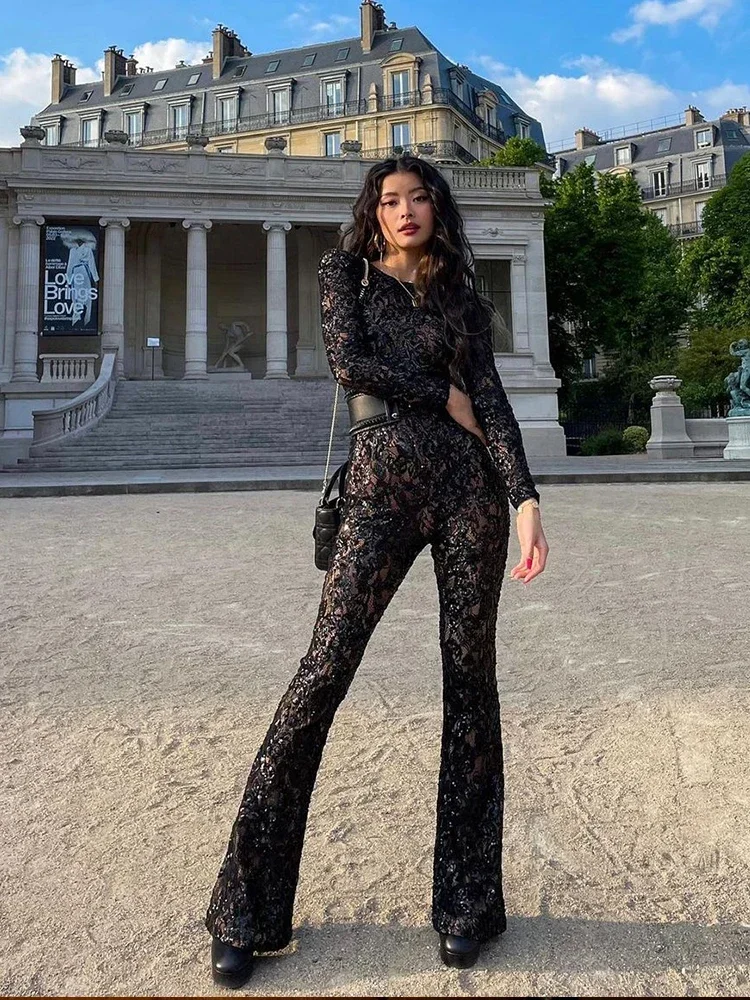 女性用長袖レースジャンプスーツ,スパンコールジャンプスーツ, - Women'S Formal Wear Jumpsuit のレビューと価格