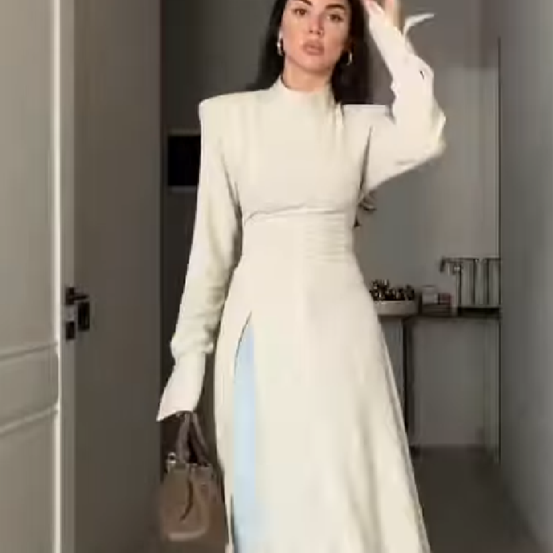 レディース エレガント ハイネック 長袖 マキシ丈ワンピース - Women Formal Wear Dress のレビューと価格