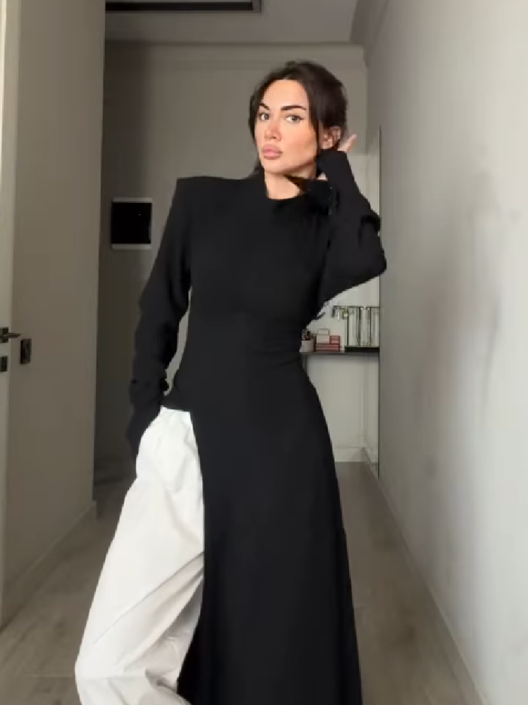 レディース エレガント ハイネック 長袖 マキシ丈ワンピース - Women Formal Wear Dress のレビューと価格