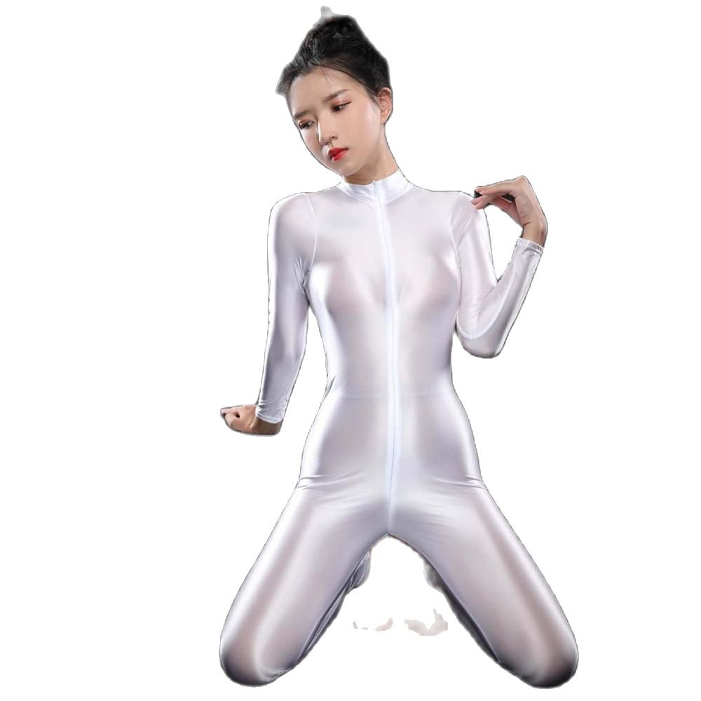 セクシーな長袖ボディスーツ,光沢のある,ジッパー,オープンク - Women'S Formal Wear Jumpsuit のレビューと価格