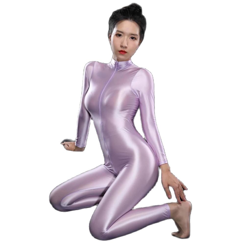 セクシーな長袖ボディスーツ,光沢のある,ジッパー,オープンク - Women'S Formal Wear Jumpsuit のレビューと価格