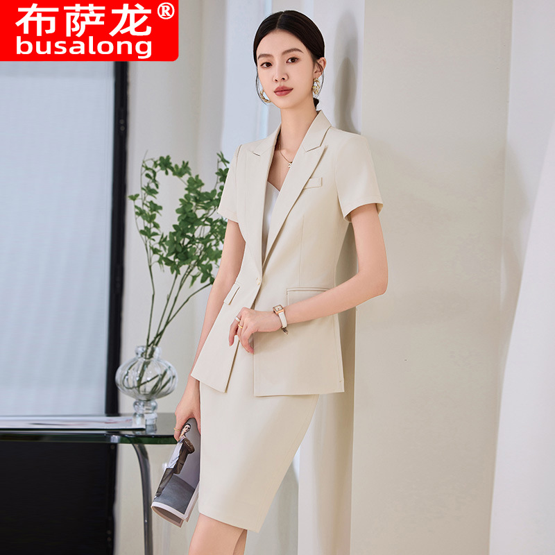 ネイビーブルーの半袖スーツセット（女性用）、夏用薄手プロフェ - Women Formal Wear Store のレビューと価格