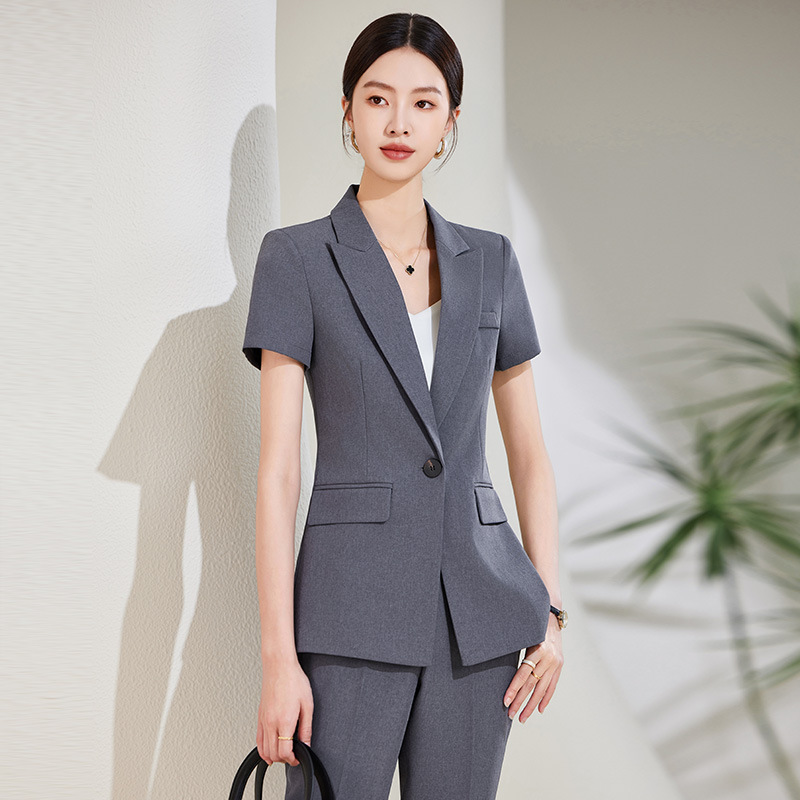 ネイビーブルーの半袖スーツセット（女性用）、夏用薄手プロフェ - Women Formal Wear Store のレビューと価格