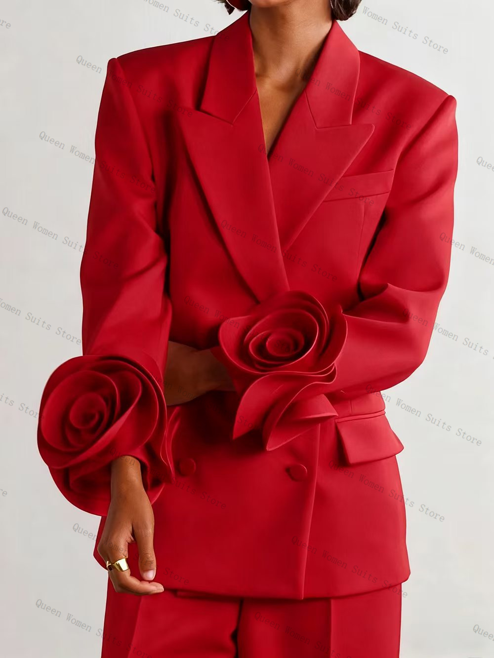 高級レッド女性スーツセット 2 個ブレザー + パンツズボン - Women'S Formal Wear Jackets のレビューと価格