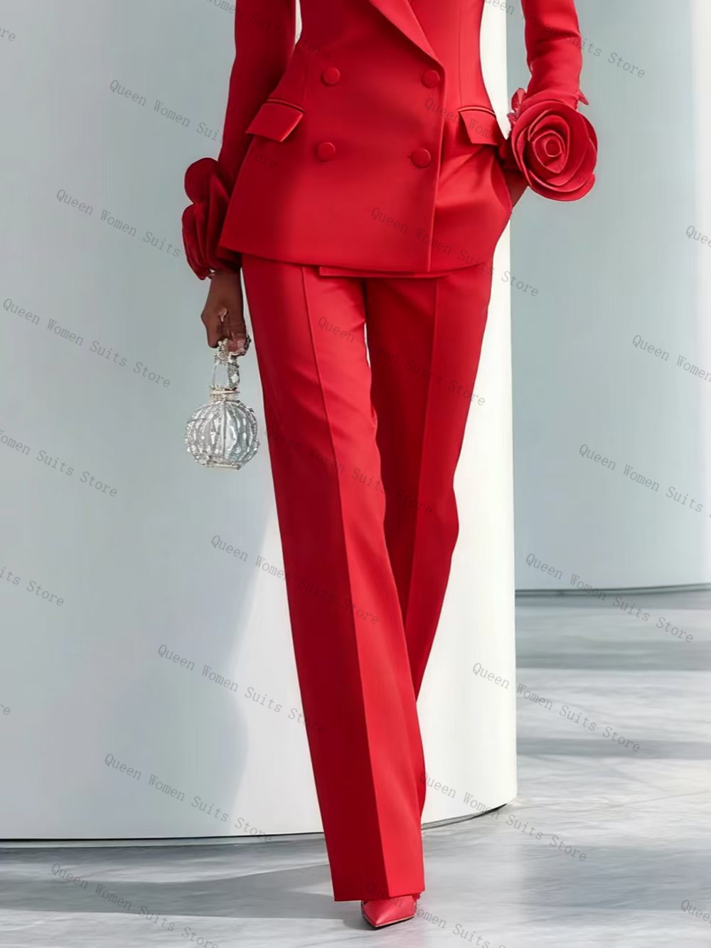 高級レッド女性スーツセット 2 個ブレザー + パンツズボン - Women'S Formal Wear Jackets のレビューと価格