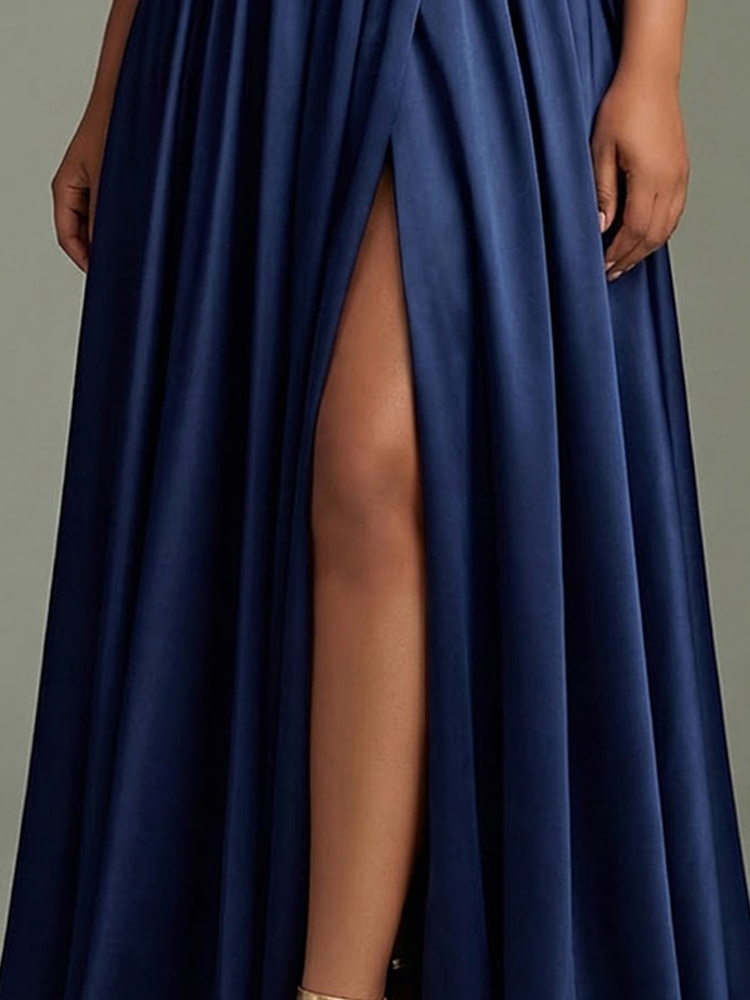 エレガントな女性用ネイビーサテンフォーマルイブニングガウン、 - Women Formal Wear Dress のレビューと価格