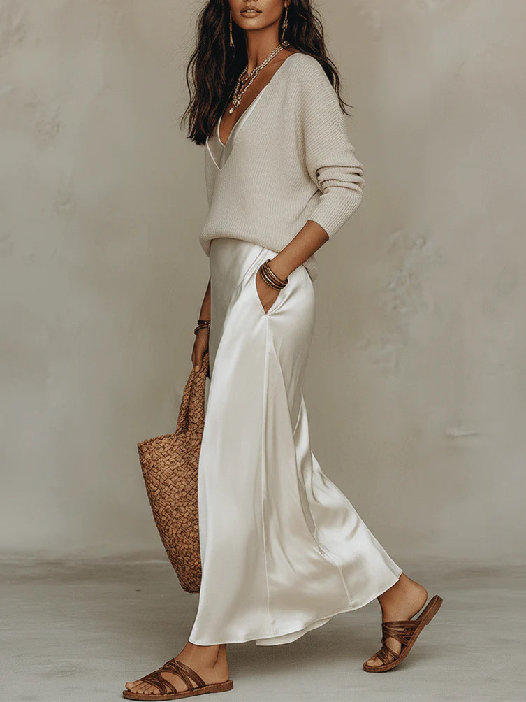 シックな女性用サテンマキシドレス 2ピースセット ノースリー - Women Formal Wear Dress のレビューと価格