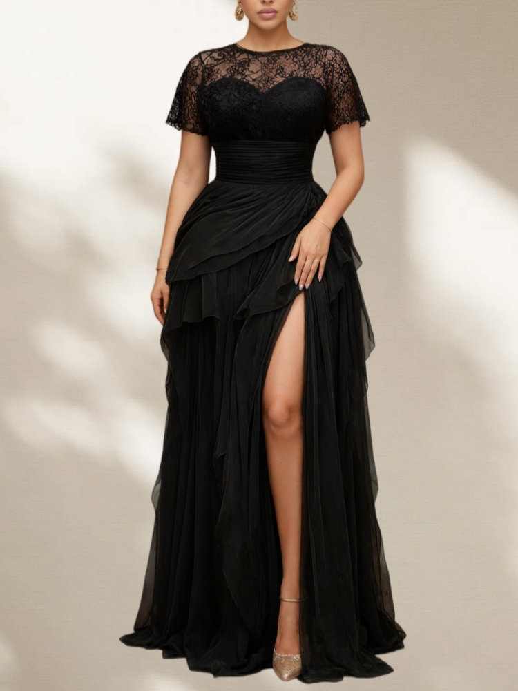 エレガントなプラスサイズレースメッシュイブニングドレス、女性 - Women Formal Wear Dress のレビューと価格