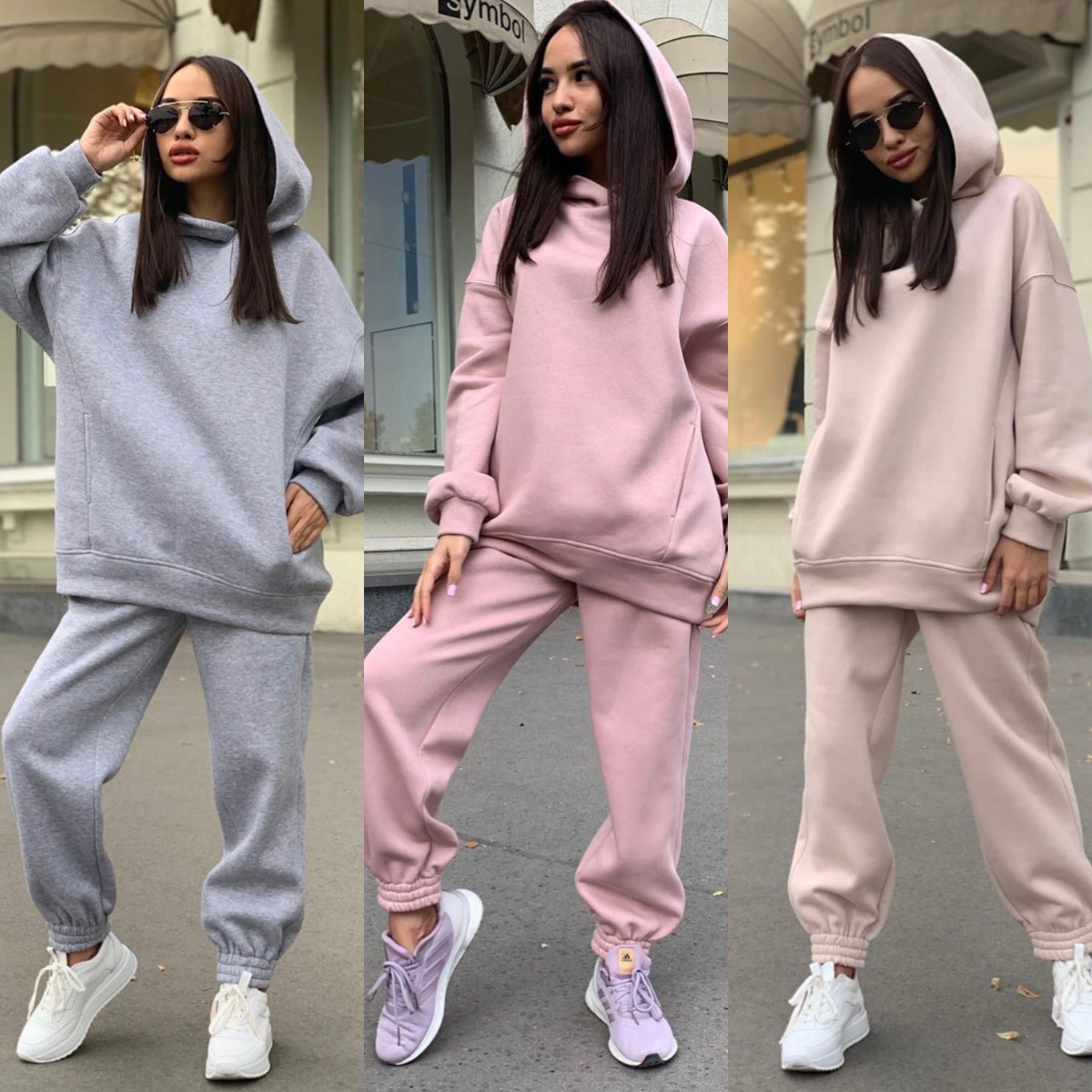 モノクロフード付きパーカーセットカジュアルヨーロッパアメリカ - Monochrome Suit Set のレビューと価格