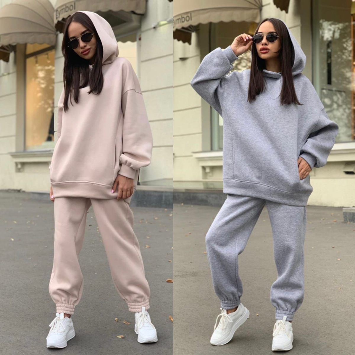 モノクロフード付きパーカーセットカジュアルヨーロッパアメリカ - Monochrome Suit Set のレビューと価格