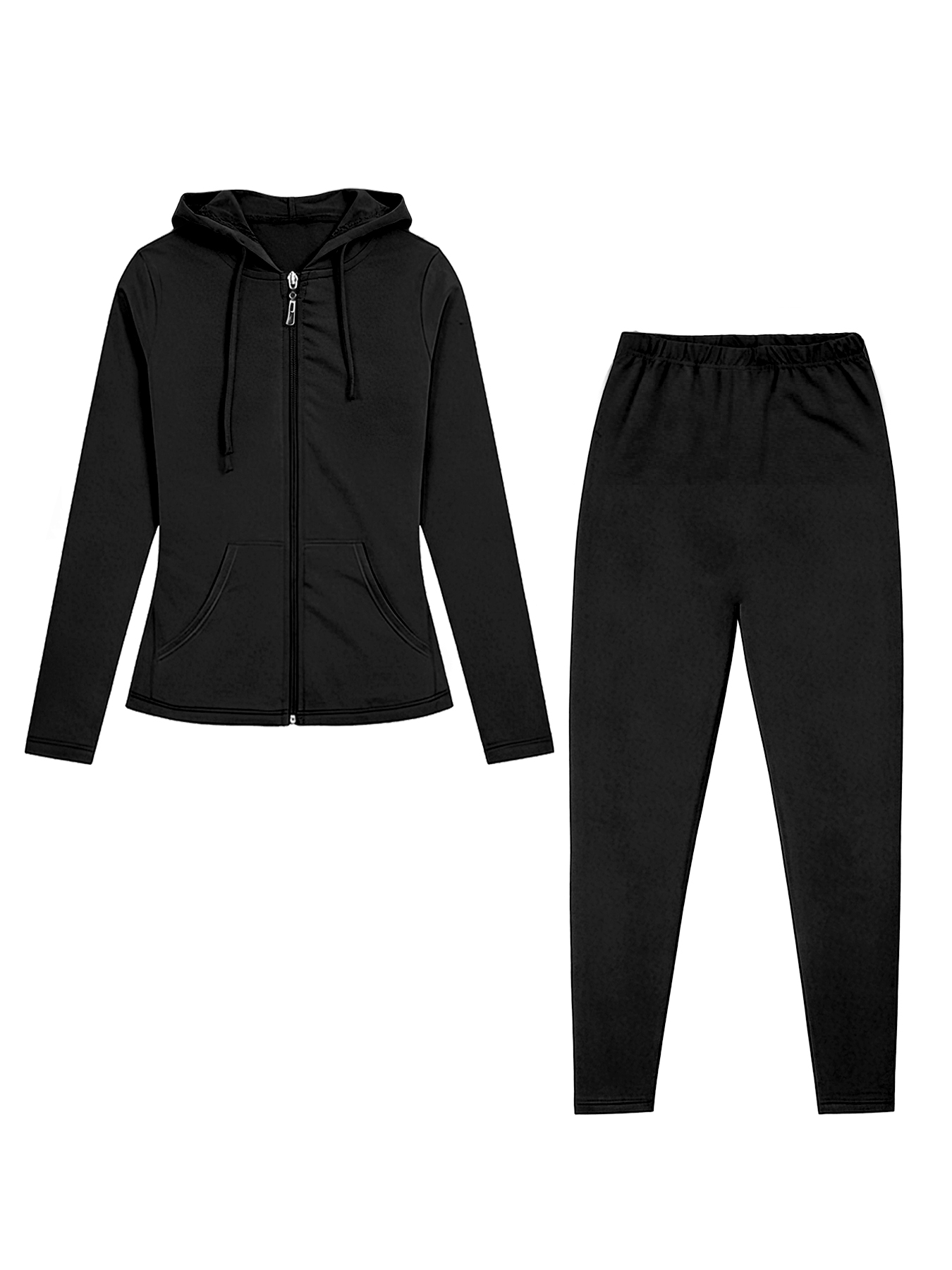 モノクロームのプラスサイズ女性用ジップアップフード付きスポー - Monochrome Suit Set のレビューと価格