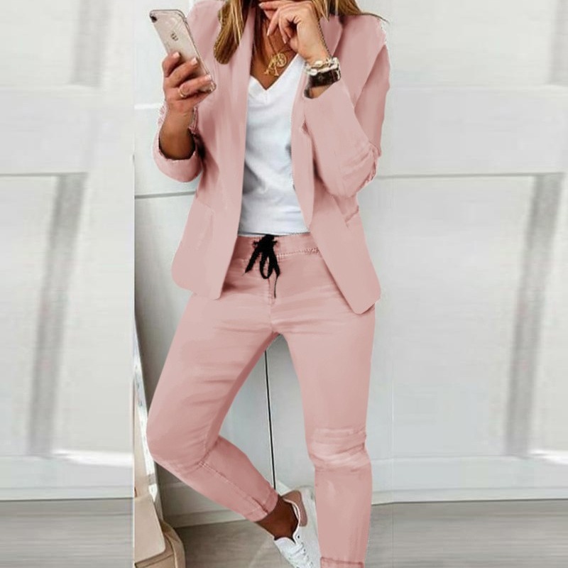 女性用カジュアルビジネススーツ,ドローストリング付き通勤パン - Monochrome Suit Set のレビューと価格